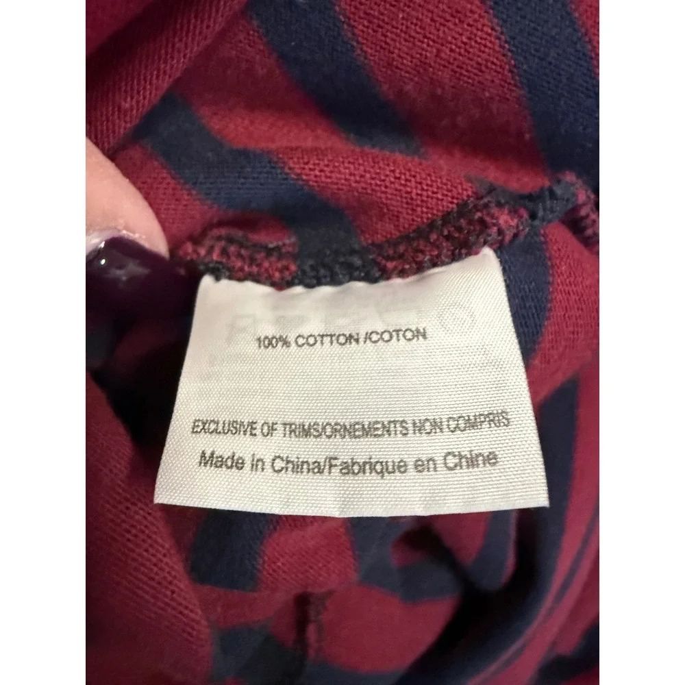 Tory Burch Striped Ruffle Collar T-Shirt Dress Burgundy Navy Blue Cotton Medium
